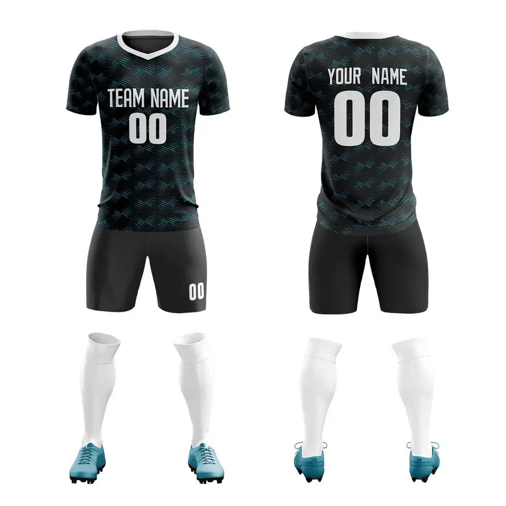 Black Teal Pattern Soccer Kit