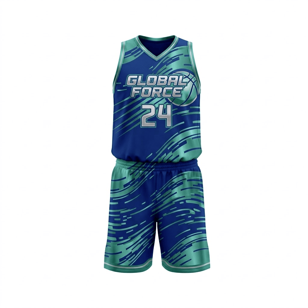 Blue Teal Wave Basketball Uniform
