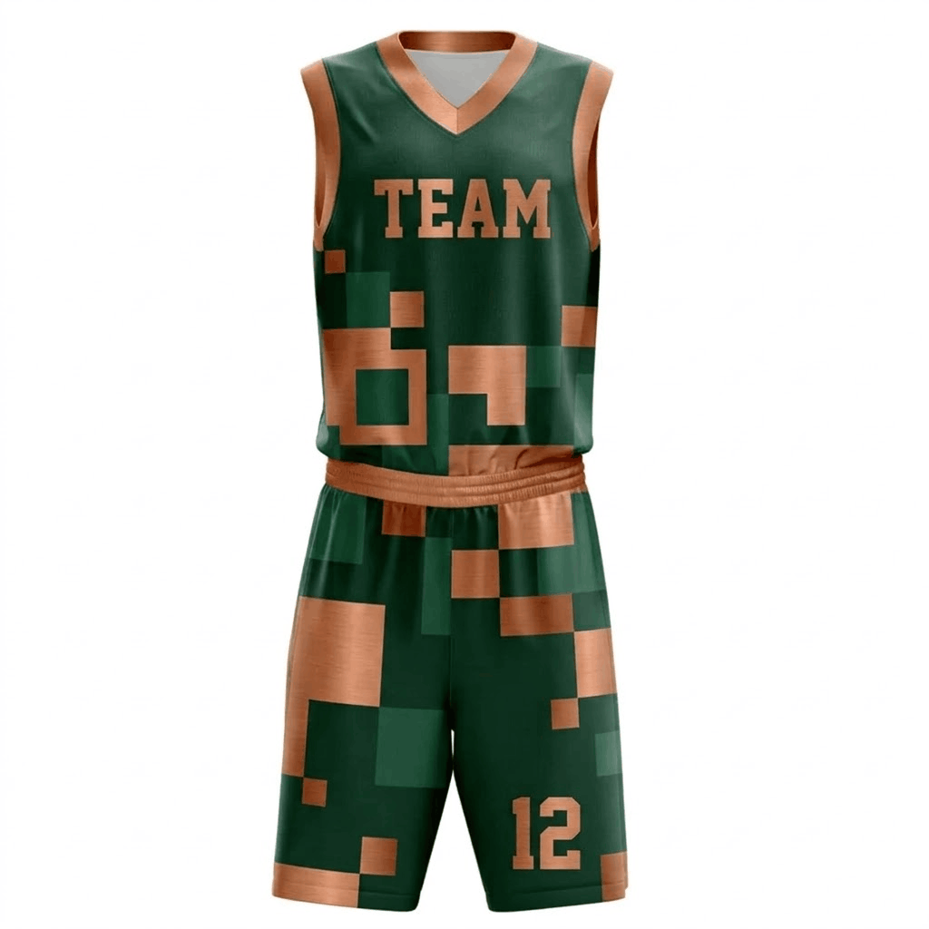 Green Copper Pixel Basketball Uniform