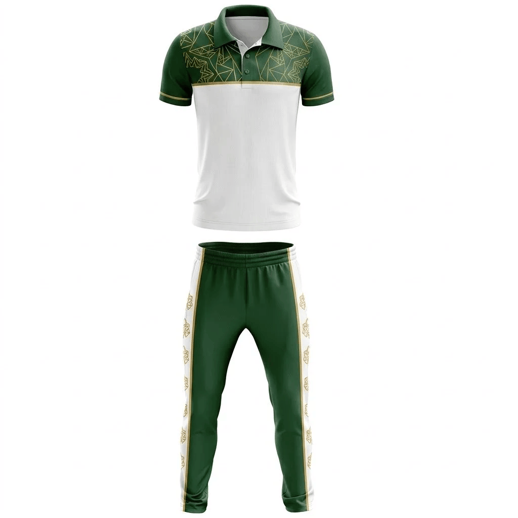 Green Gold Geometric Cricket Uniform
