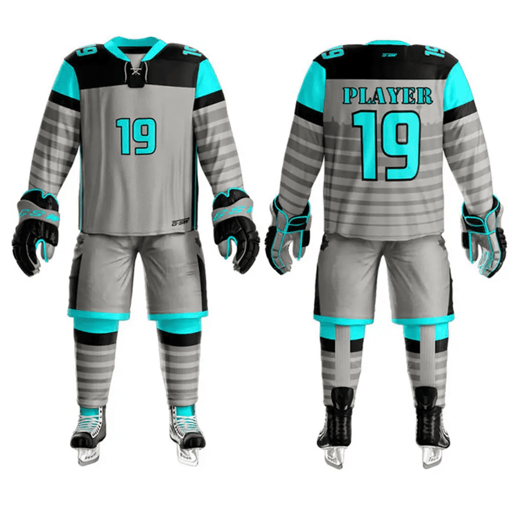 Silver Aqua Stripe Hockey Uniform