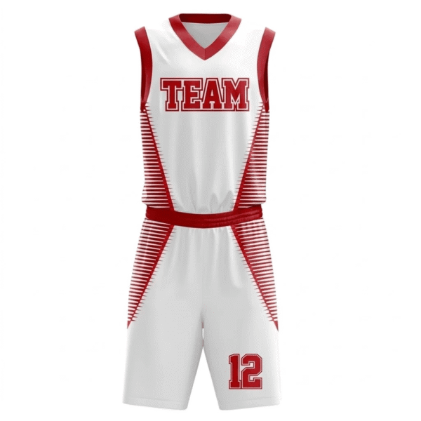 White Red Stripe Basketball Uniform